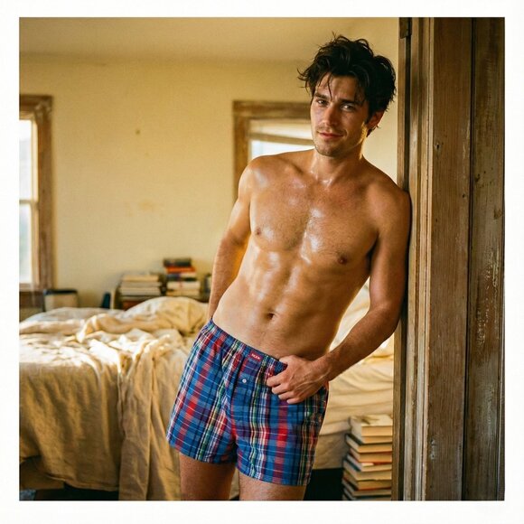 Izod Other - Vintage Izod Madras Plaid Boxers Men’s Medium Red Blue Cotton Woven Shorts Prep